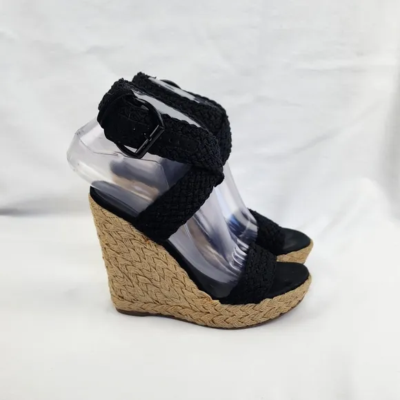 Stuart Weitzman Black Wedge Sandals
