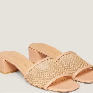 Stuart Weitzman (Ginger) Beige Mesh CAYMAN 35 Block Heel slide Sandals size 7