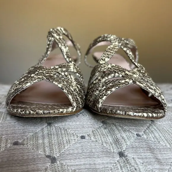 Stuart Weitzman Overture Cream &amp; Black  Snakeskin Print Strappy Sandal Women 6.5
