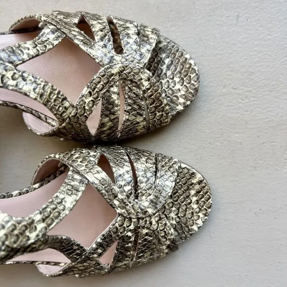 Stuart Weitzman Overture Cream &amp; Black  Snakeskin Print Strappy Sandal Women 6.5