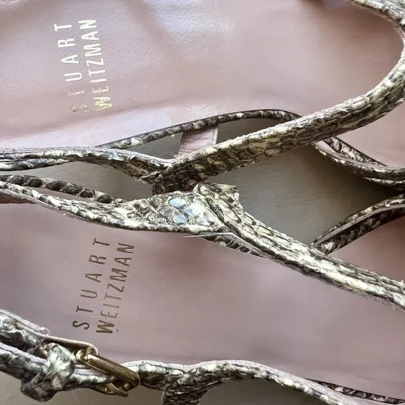 Stuart Weitzman Overture Cream &amp; Black  Snakeskin Print Strappy Sandal Women 6.5
