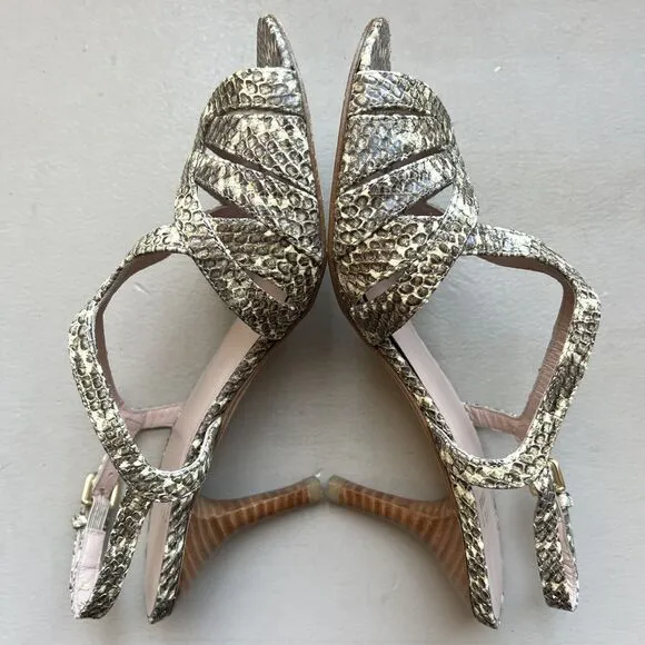 Stuart Weitzman Overture Cream &amp; Black  Snakeskin Print Strappy Sandal Women 6.5