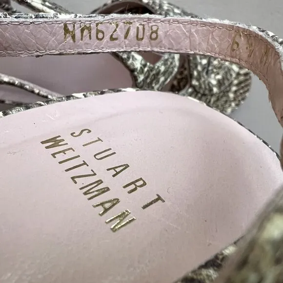 Stuart Weitzman Overture Cream &amp; Black  Snakeskin Print Strappy Sandal Women 6.5
