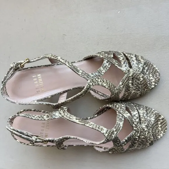 Stuart Weitzman Overture Cream &amp; Black  Snakeskin Print Strappy Sandal Women 6.5