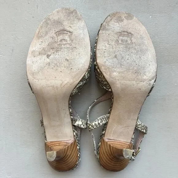 Stuart Weitzman Overture Cream &amp; Black  Snakeskin Print Strappy Sandal Women 6.5