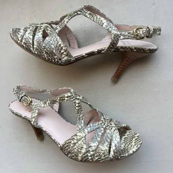 Stuart Weitzman Overture Cream &amp; Black  Snakeskin Print Strappy Sandal Women 6.5
