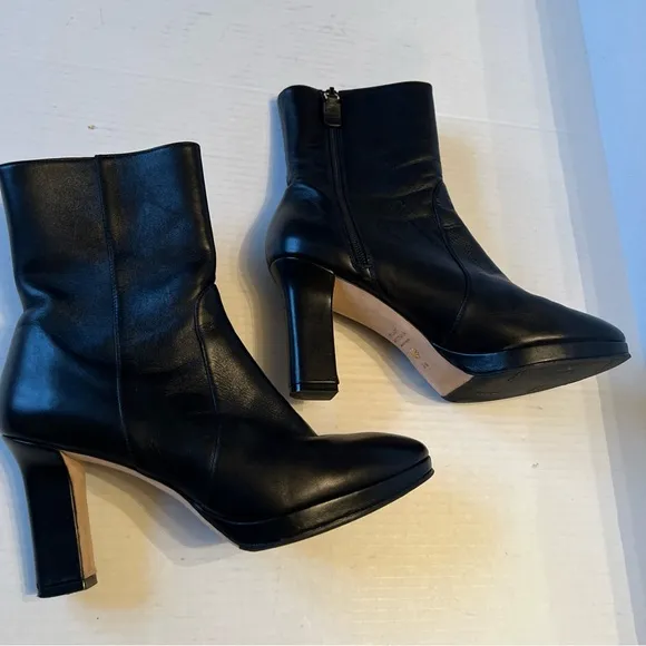 Stuart Weitzman Rosalind Sz 8.5 Black Leather Platform Boots Luxury