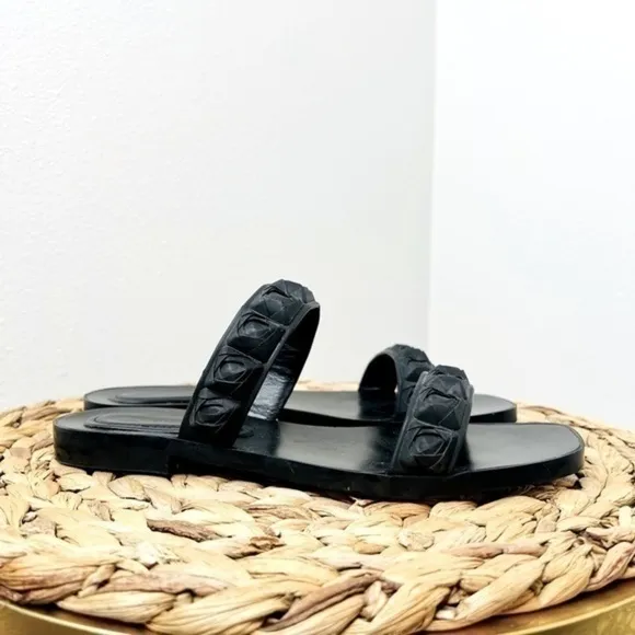 STUART WEITZMAN Slide Sandals Rosita Black Natural Rubber rose strap