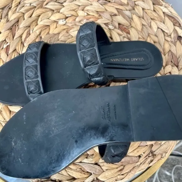 STUART WEITZMAN Slide Sandals Rosita Black Natural Rubber rose strap