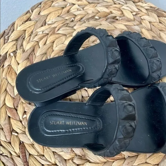 STUART WEITZMAN Slide Sandals Rosita Black Natural Rubber rose strap