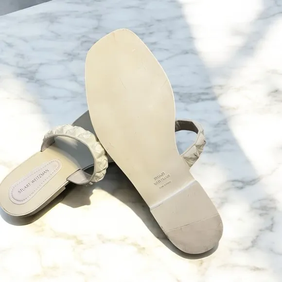 Stuart Weitzman White Rosette Jelle Sandals
