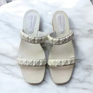 Stuart Weitzman White Rosette Jelle Sandals