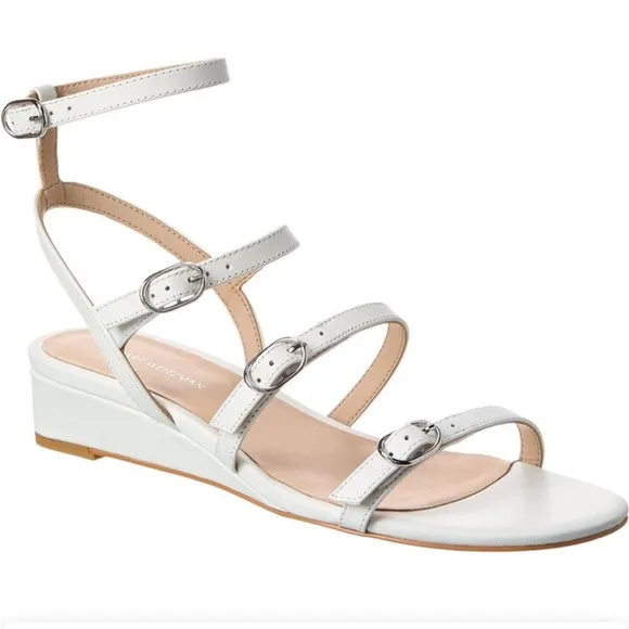 STUART WEITZMANGrecian Buckle WedgeSandal In White SIZE 9.5 $450 NEW