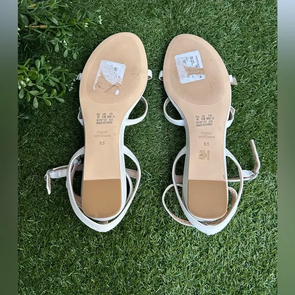 STUART WEITZMANGrecian Buckle WedgeSandal In White SIZE 9.5 $450 NEW
