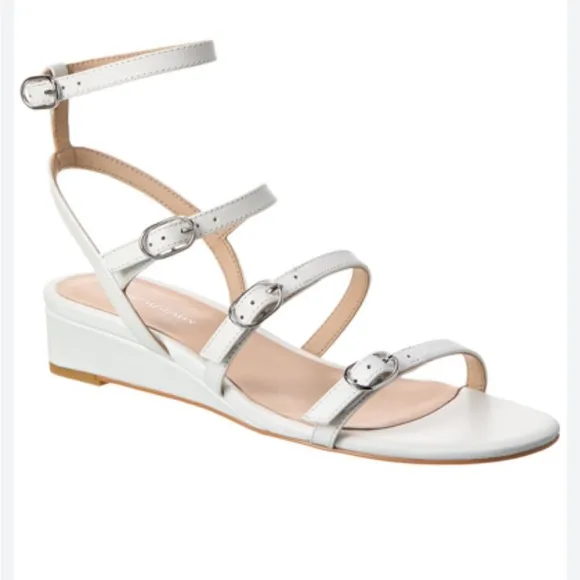 STUART WEITZMANGrecian Buckle WedgeSandal In White SIZE 9.5 $450 NEW