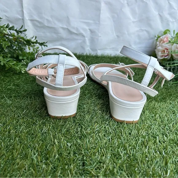 STUART WEITZMANGrecian Buckle WedgeSandal In White SIZE 9.5 $450 NEW