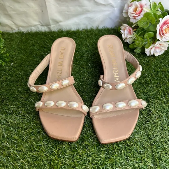 STUART WEITZMANPearlita 50 Embellished Wedge Sandals Adobe size 5.5 women