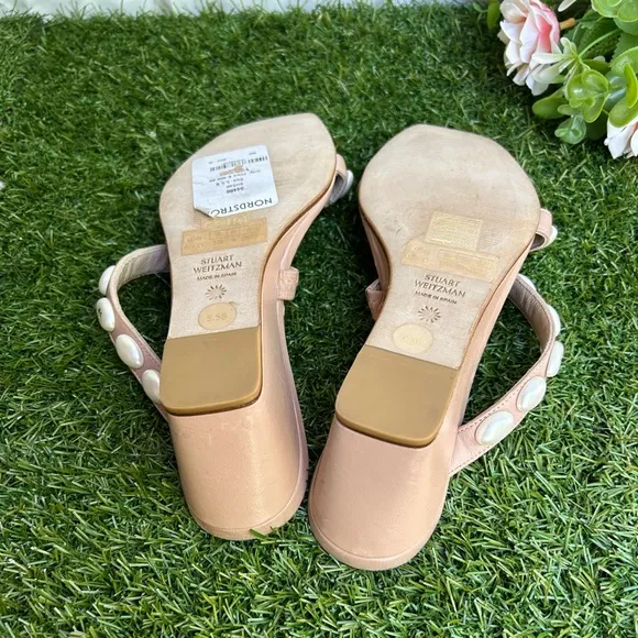 STUART WEITZMANPearlita 50 Embellished Wedge Sandals Adobe size 5.5 women