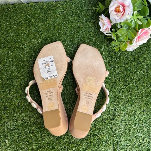 STUART WEITZMANPearlita 50 Embellished Wedge Sandals Adobe size 5.5 women