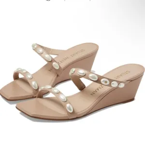 STUART WEITZMANPearlita 50 Embellished Wedge Sandals Adobe size 5.5 women