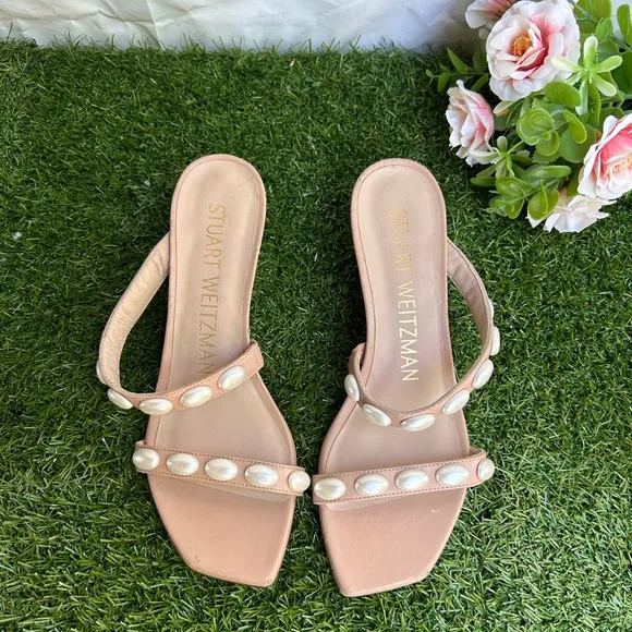 STUART WEITZMANPearlita 50 Embellished Wedge Sandals Adobe size 5.5 women