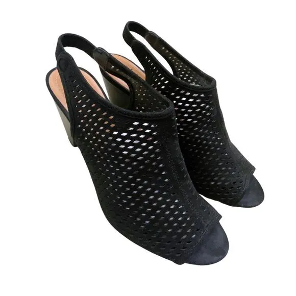 Style &amp; Co Black Suede Caged Peep Toe Slingback Heel Dress Sandals Size 8.5