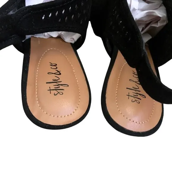 Style &amp; Co Black Suede Caged Peep Toe Slingback Heel Dress Sandals Size 8.5