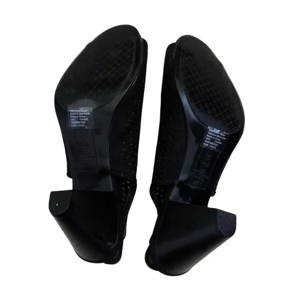 Style &amp; Co Black Suede Caged Peep Toe Slingback Heel Dress Sandals Size 8.5
