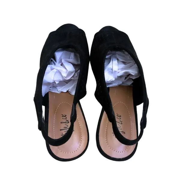 Style &amp; Co Black Suede Caged Peep Toe Slingback Heel Dress Sandals Size 8.5