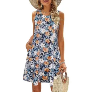 Summer Dresses for Women Beach Navy Floral