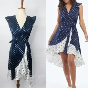 SUMMERSALT The Beach to Brunch Wrap Dress in Square Dot in Deep Sea &amp; White Sand