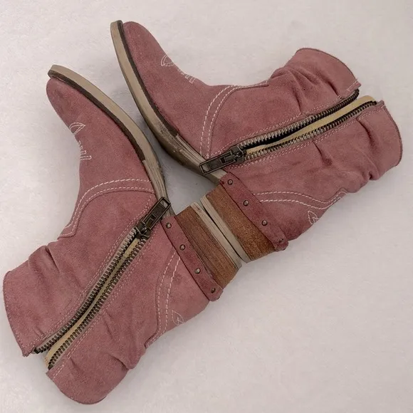 Sundance | Etta Slouchy Cowboy Western Side Zip Suede Boots Pink (EU 36/ US 6.5)
