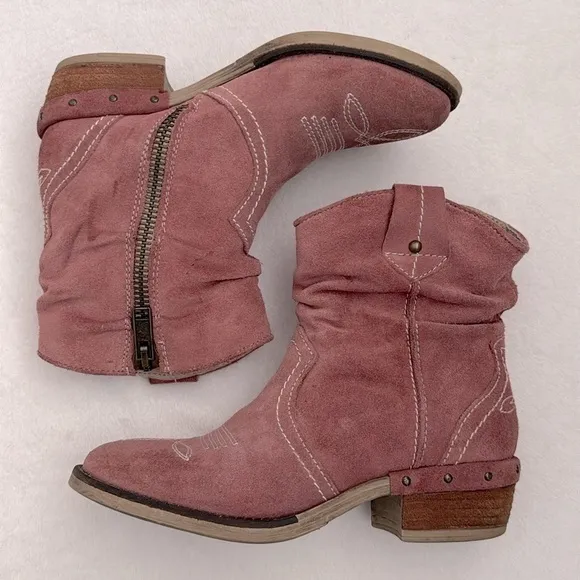 Sundance | Etta Slouchy Cowboy Western Side Zip Suede Boots Pink (EU 36/ US 6.5)