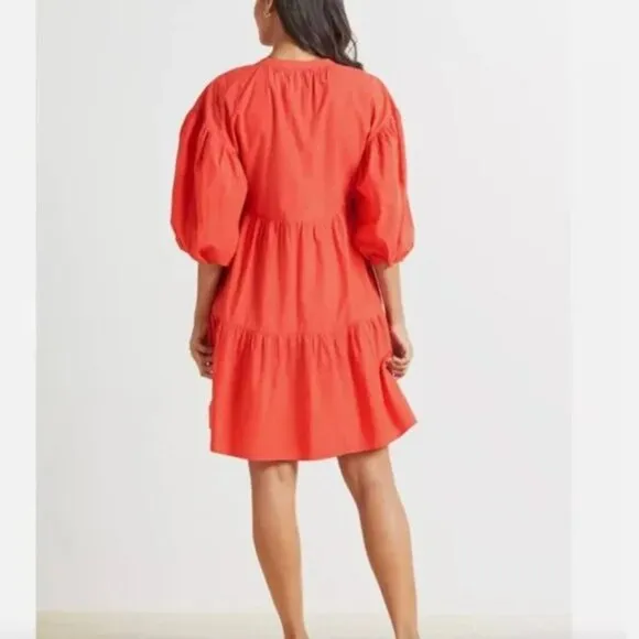 Sundry Evereve The Anywhere Dress Size L Coral 100% Cotton Tiered with Pockets