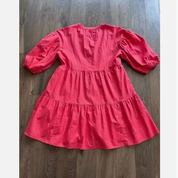 Sundry Evereve The Anywhere Dress Size L Coral 100% Cotton Tiered with Pockets