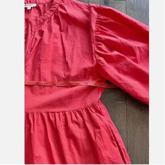 Sundry Evereve The Anywhere Dress Size L Coral 100% Cotton Tiered with Pockets