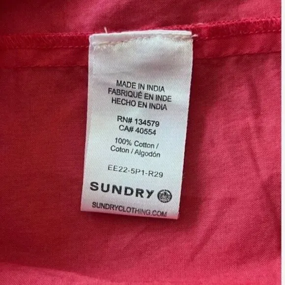 Sundry Evereve The Anywhere Dress Size L Coral 100% Cotton Tiered with Pockets