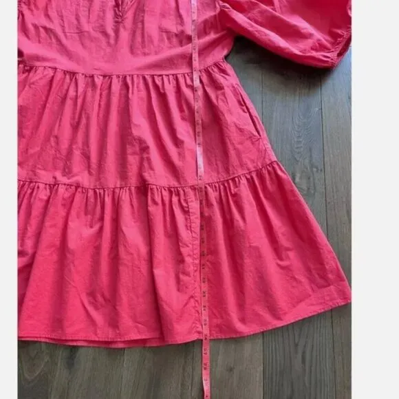 Sundry Evereve The Anywhere Dress Size L Coral 100% Cotton Tiered with Pockets