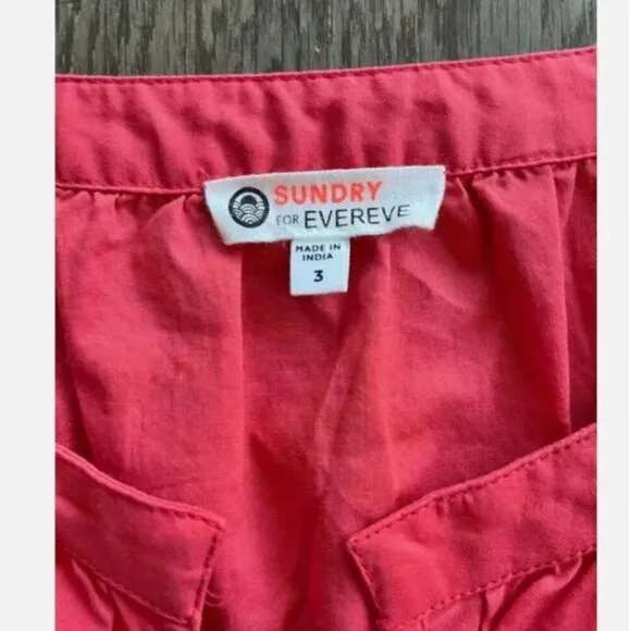 Sundry Evereve The Anywhere Dress Size L Coral 100% Cotton Tiered with Pockets