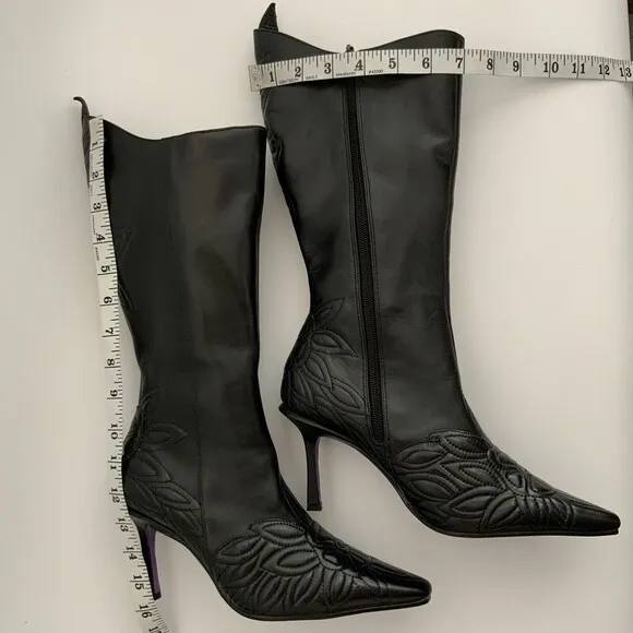Suzanne Somers Boots Size 6.5W Leather Tall Floral Accents Wide Width