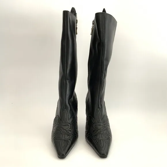 Suzanne Somers Boots Size 6.5W Leather Tall Floral Accents Wide Width