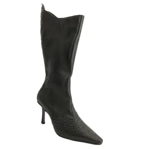 Suzanne Somers Boots Size 6.5W Leather Tall Floral Accents Wide Width