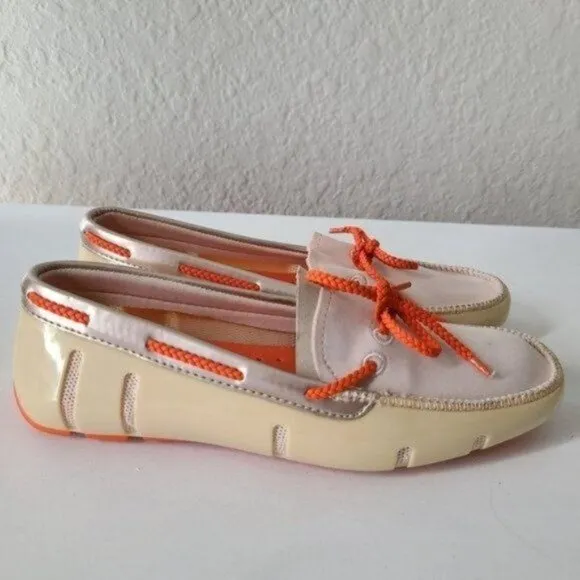 Swims women's boating /Water Shoes bradied Lace Loafer Orange /Beige Siz…