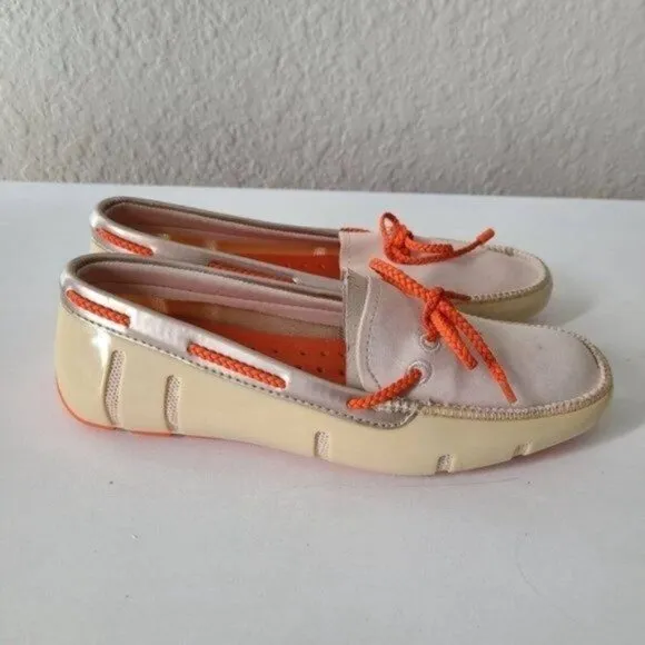 Swims women's boating /Water Shoes bradied Lace Loafer Orange /Beige Siz…