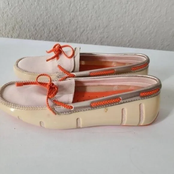 Swims women's boating /Water Shoes bradied Lace Loafer Orange /Beige Siz…