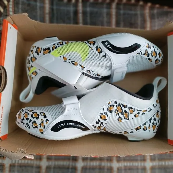 Sz 6.5,7,7.5 Women Nike SuperRep Cycle White Leopard Cycling Shoes CJ0775-177
