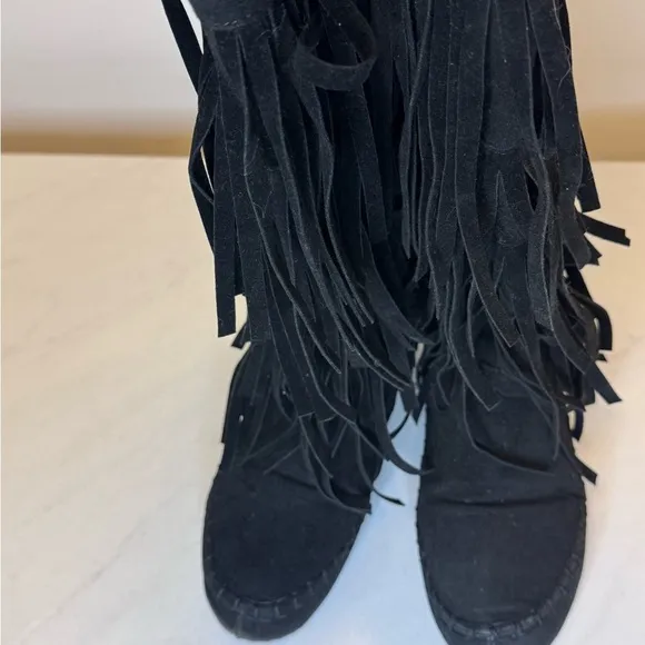 Tall Knee High Fringe Moccasin Boots