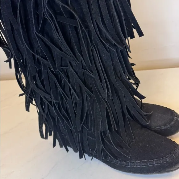 Tall Knee High Fringe Moccasin Boots