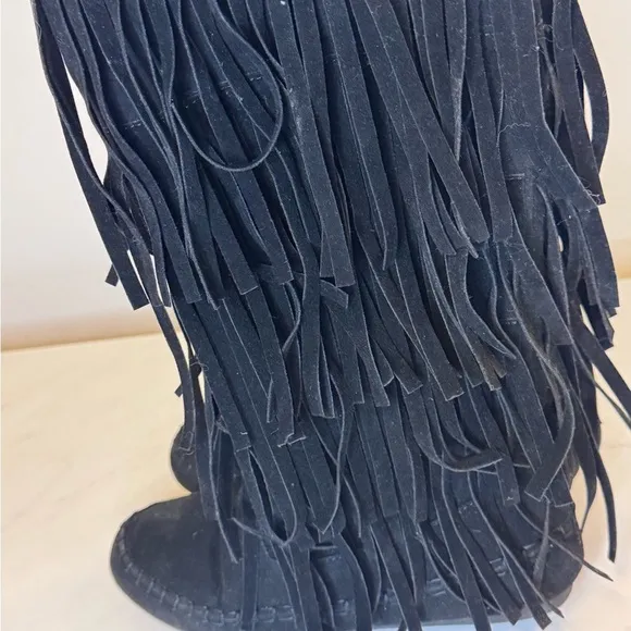 Tall Knee High Fringe Moccasin Boots
