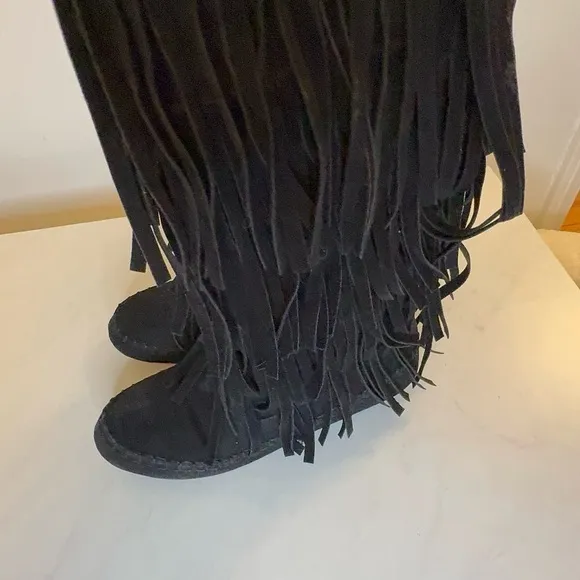 Tall Knee High Fringe Moccasin Boots